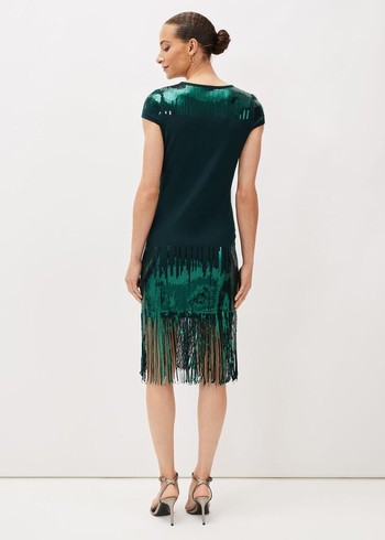 Phase Eight Ferne Sequin Fringeted Dress Green Australia | NV9156207